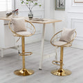 Off White Velvet Bar Chair, Pure Gold Plated, Unique Design,360 Degree Rotation, Adjustable Height,Suitable For Dinning Room And Bar,Set Of 2 Off White Velvet