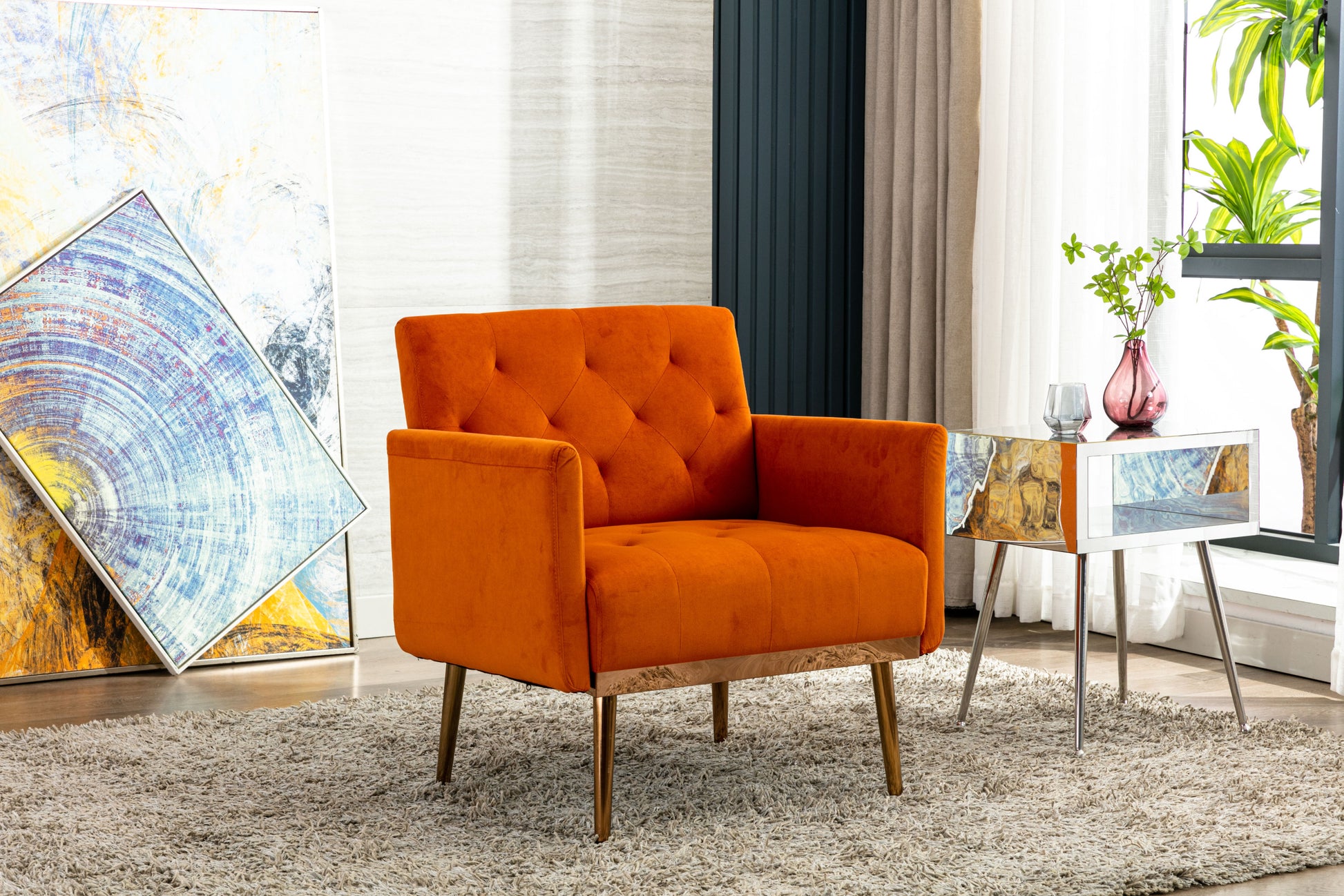 Coolmore Accent Chair ,Leisure Single Sofa With Rose Golden Feet Orange Polyester