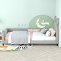 Twin Size Upholstered Daybed With Carton Ears Shaped Headboard, Grey Light Grey Pu Leather