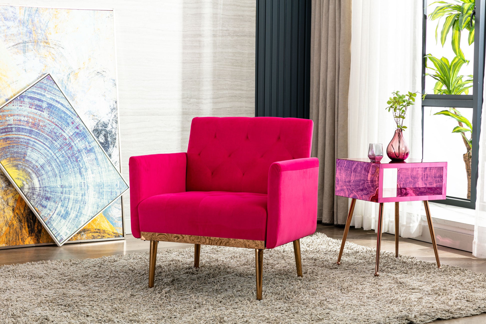 Coolmore Accent Chair ,Leisure Single Sofa With Rose Golden Feet Rose Red Polyester