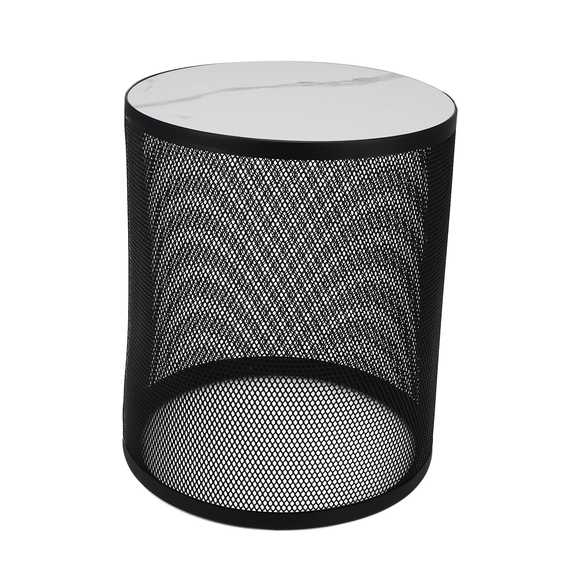 Set Of 2 Nesting Metal Round Coffee Table, Side Table Mdf Top End Table Nightstand For Indoor Multifunctional Use Black Metal & Wood