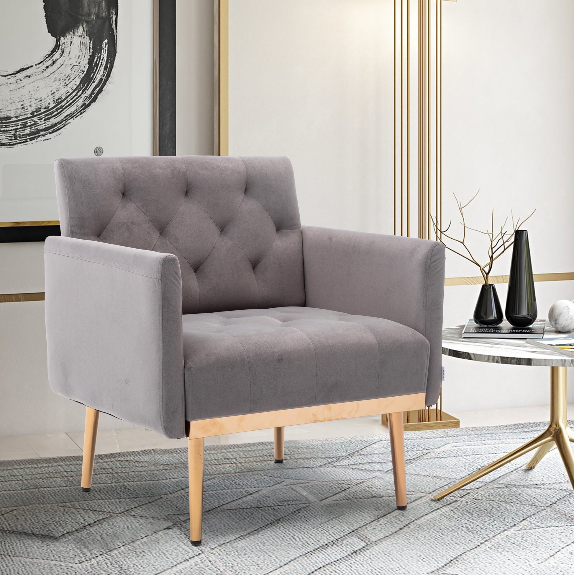 Coolmore Accent Chair ,Leisure Single Sofa With Rose Golden Feet Grey Polyester