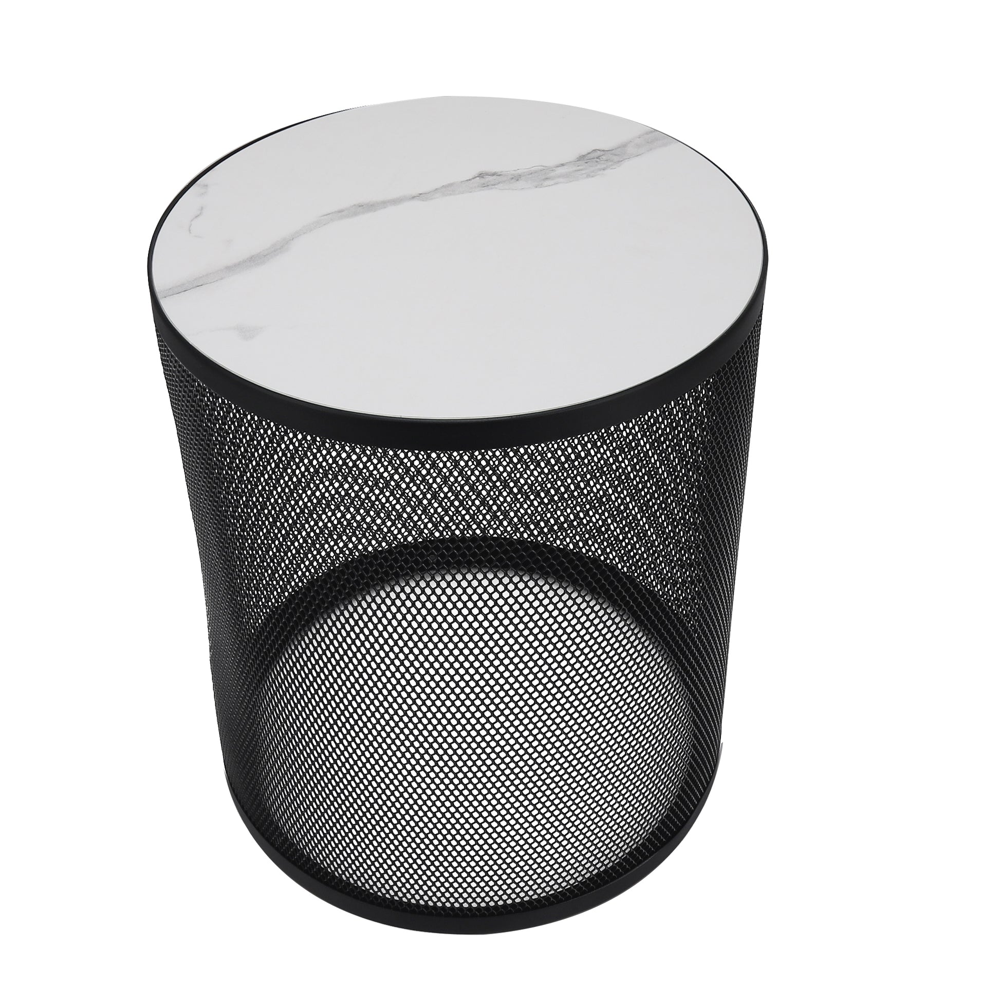 Set Of 2 Nesting Metal Round Coffee Table, Side Table Mdf Top End Table Nightstand For Indoor Multifunctional Use Black Metal & Wood