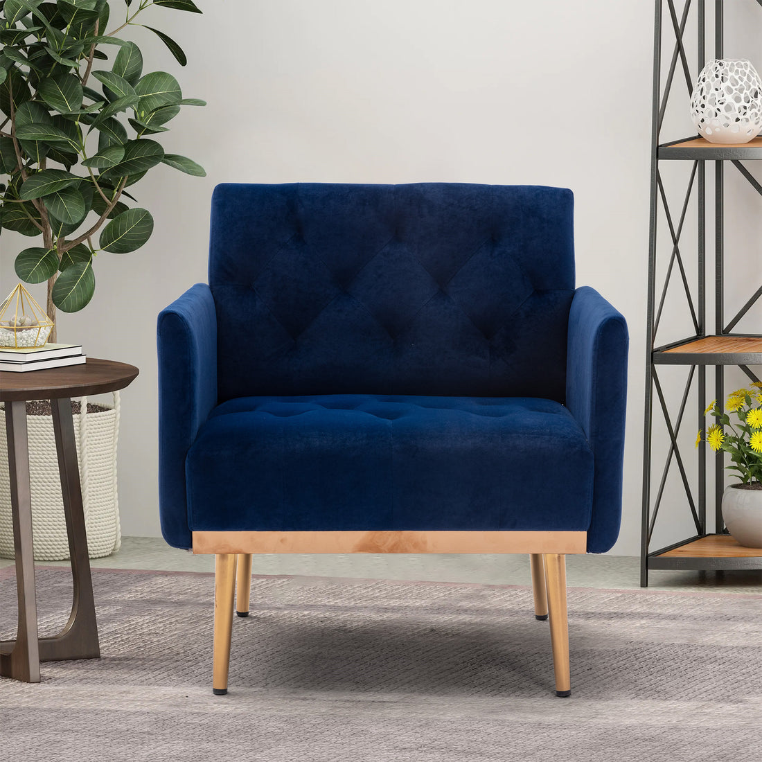 Coolmore Accent Chair ,Leisure Single Sofa With Rose Golden Feet Navy Polyester
