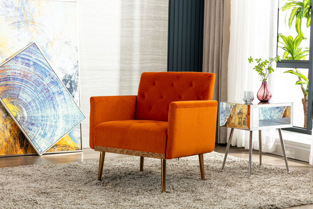Coolmore Accent Chair ,Leisure Single Sofa With Rose Golden Feet Orange Polyester