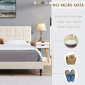 King Size Platform Bed Frame With Fabric Upholstered Headboard And Wooden Slats, No Box Spring Needed Easy Assembly, Dark Beige Beige Metal & Wood