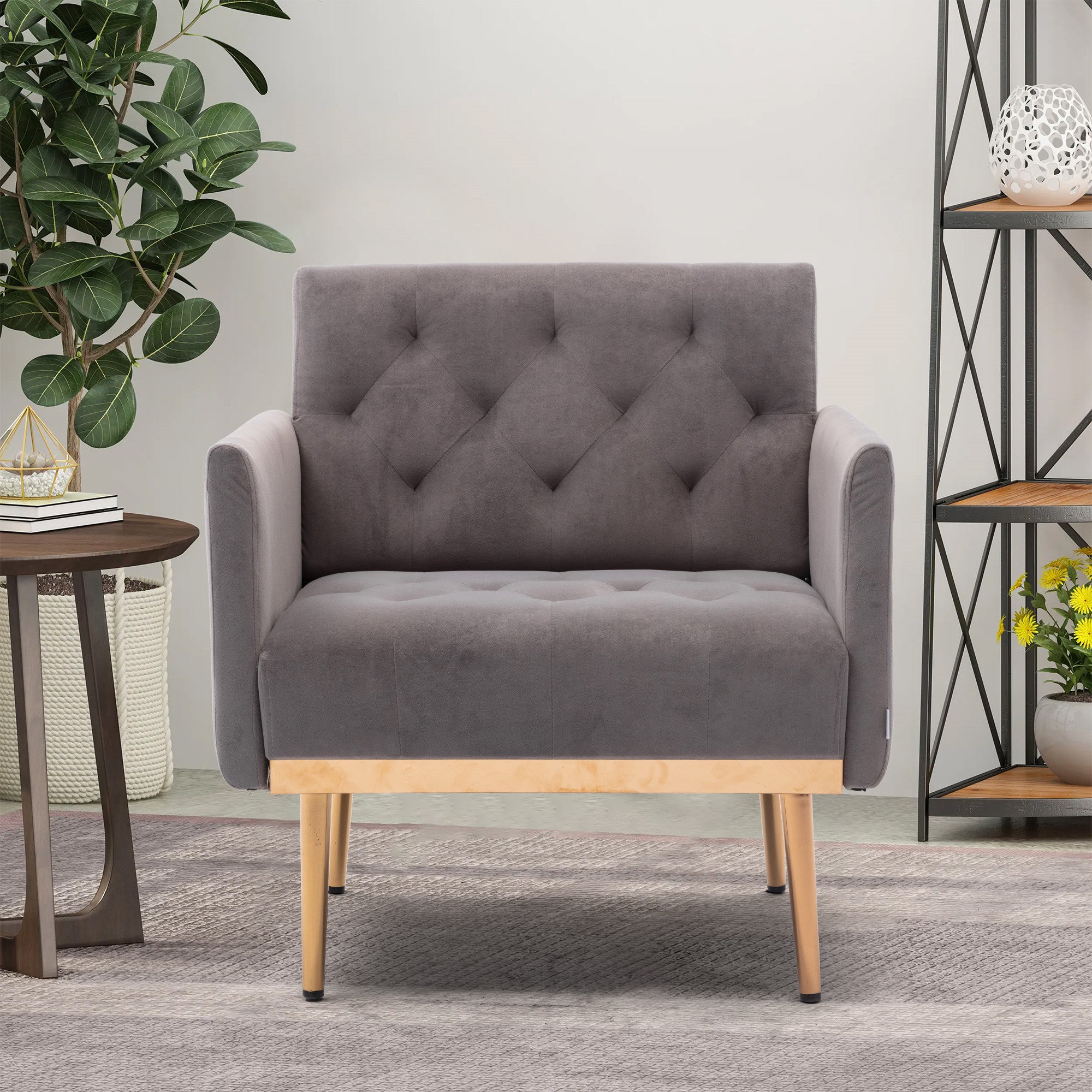 Coolmore Accent Chair ,Leisure Single Sofa With Rose Golden Feet Grey Polyester