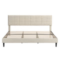 King Size Platform Bed Frame With Fabric Upholstered Headboard And Wooden Slats, No Box Spring Needed Easy Assembly, Dark Beige Beige Metal & Wood