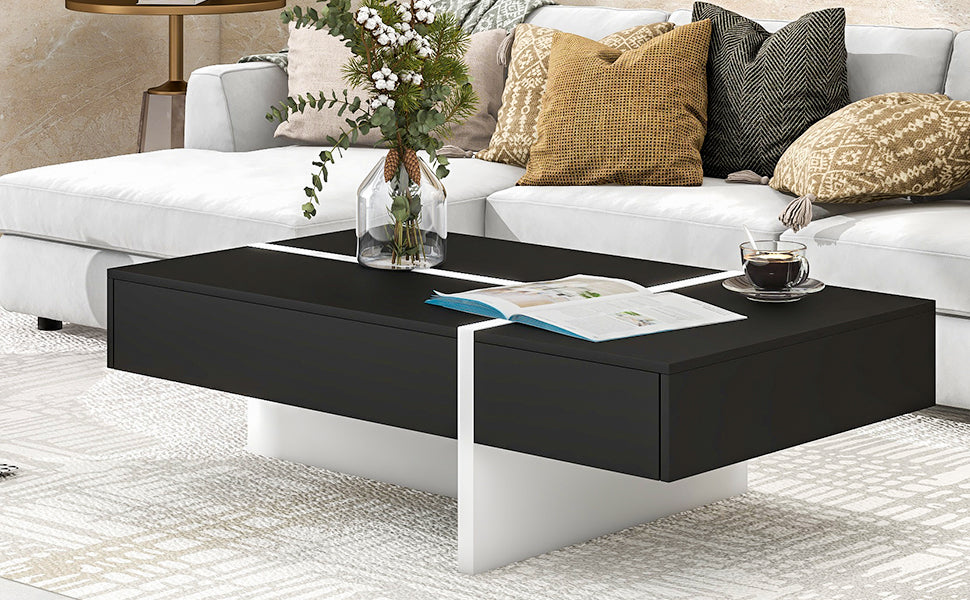 Contemporary Rectangle Design Living Room Furniture, Modern High Gloss Surface Cocktail Table, Center Table For Sofa Or Upholstered Chairs, 45.2*25.5*13.7In, Black Black Particle Board