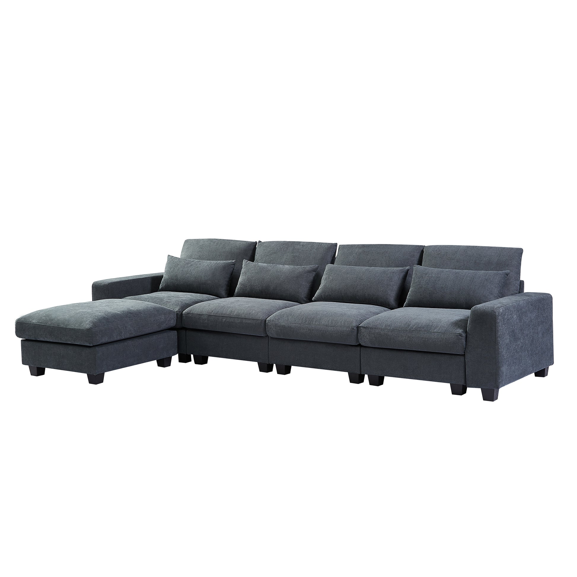 Modern Large L Shape Feather Filled Sectional Sofa, Convertible Sofa Couch With Reversible Chaise For Living Room Dark Gray Chenille 5 Seat