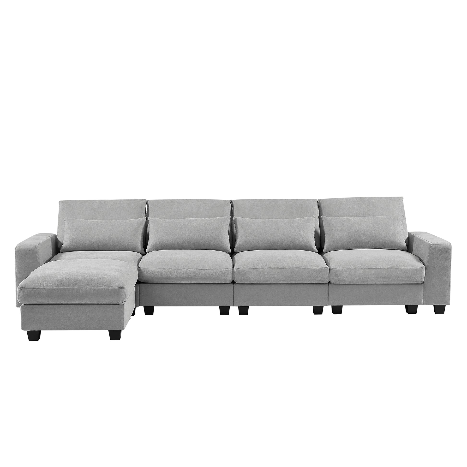 Modern Large L Shape Feather Filled Sectional Sofa, Convertible Sofa Couch With Reversible Chaise For Living Room Light Gray Chenille 5 Seat