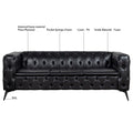 84.06 Inch Width Traditional Square Arm Removable Cushion 3 Seater Sofa Black Foam Pu