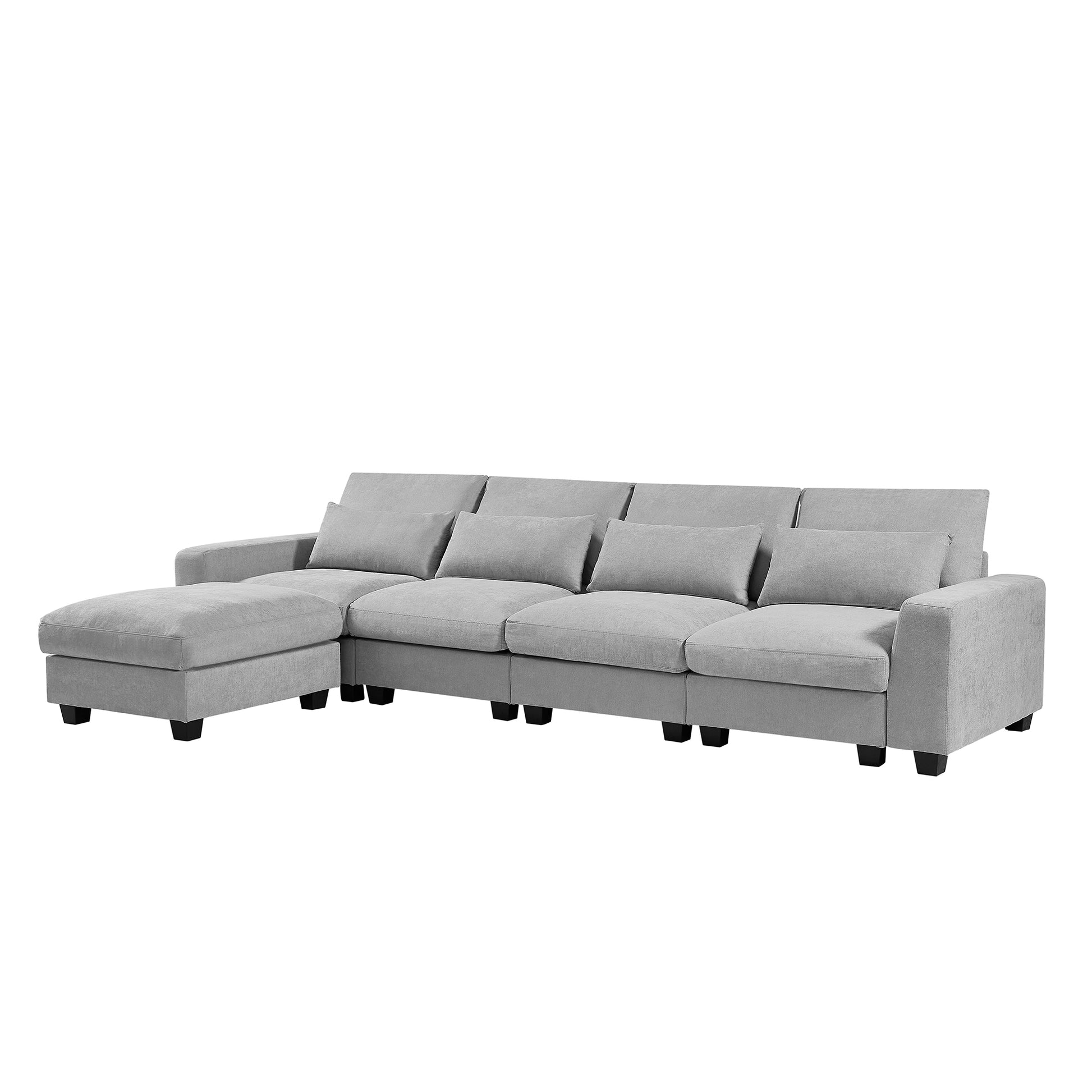Modern Large L Shape Feather Filled Sectional Sofa, Convertible Sofa Couch With Reversible Chaise For Living Room Light Gray Chenille 5 Seat