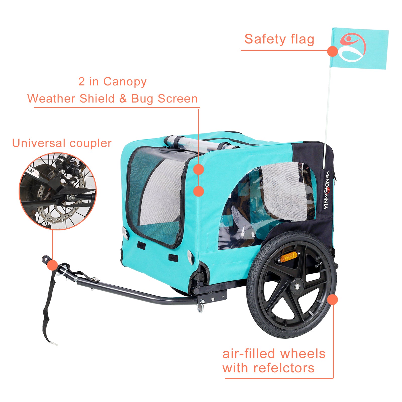Light Green Foldable Pet Jogging Stroller Dog Carriers Bicycle Trailer Pet Dog Cat Bike Trailer Light Blue Oxford Fabric Metal