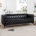 84.06 Inch Width Traditional Square Arm Removable Cushion 3 Seater Sofa Black Foam Pu