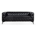 84.06 Inch Width Traditional Square Arm Removable Cushion 3 Seater Sofa Black Foam Pu
