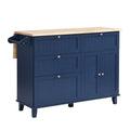 Farmhouse Kitchen Island Set With Drop Leaf And 2 Seatings,Dining Table Set With Storage Cabinet, Drawers And Towel Rack, Blue Black Brown Blue Kitchen Farmhouse Rectangular Kitchen Island Sets Rubberwood Solid Wood Small Less Than 40In