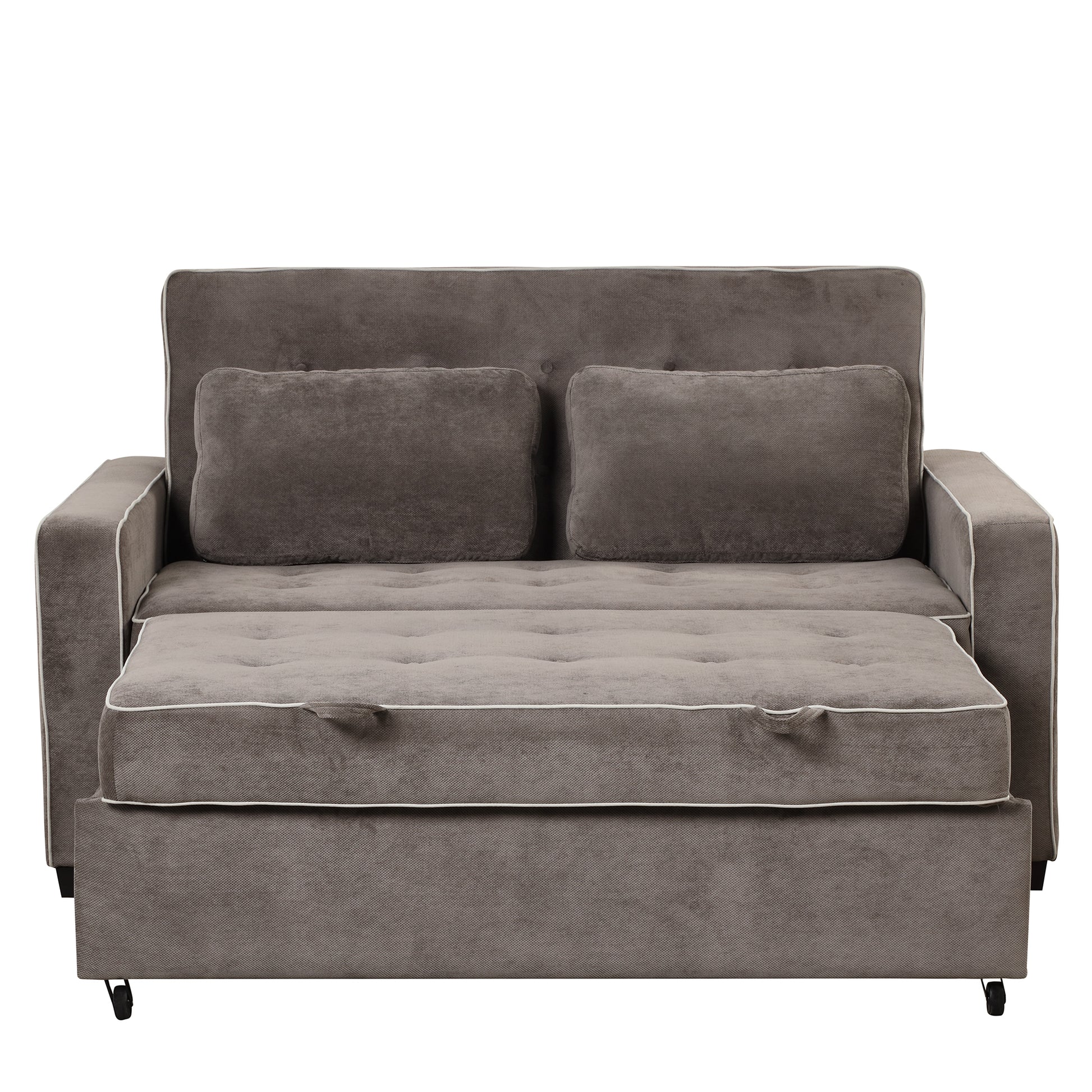 66.5" Linen Upholstered Sleeper Bedpull Out Sofa Bed Couch Attached Two Throw Pillows,Dual Usb Charging Port And Adjustable Backrest For Living Room Space,Brown Gray Brown Gray Foam Linen 2 Seat
