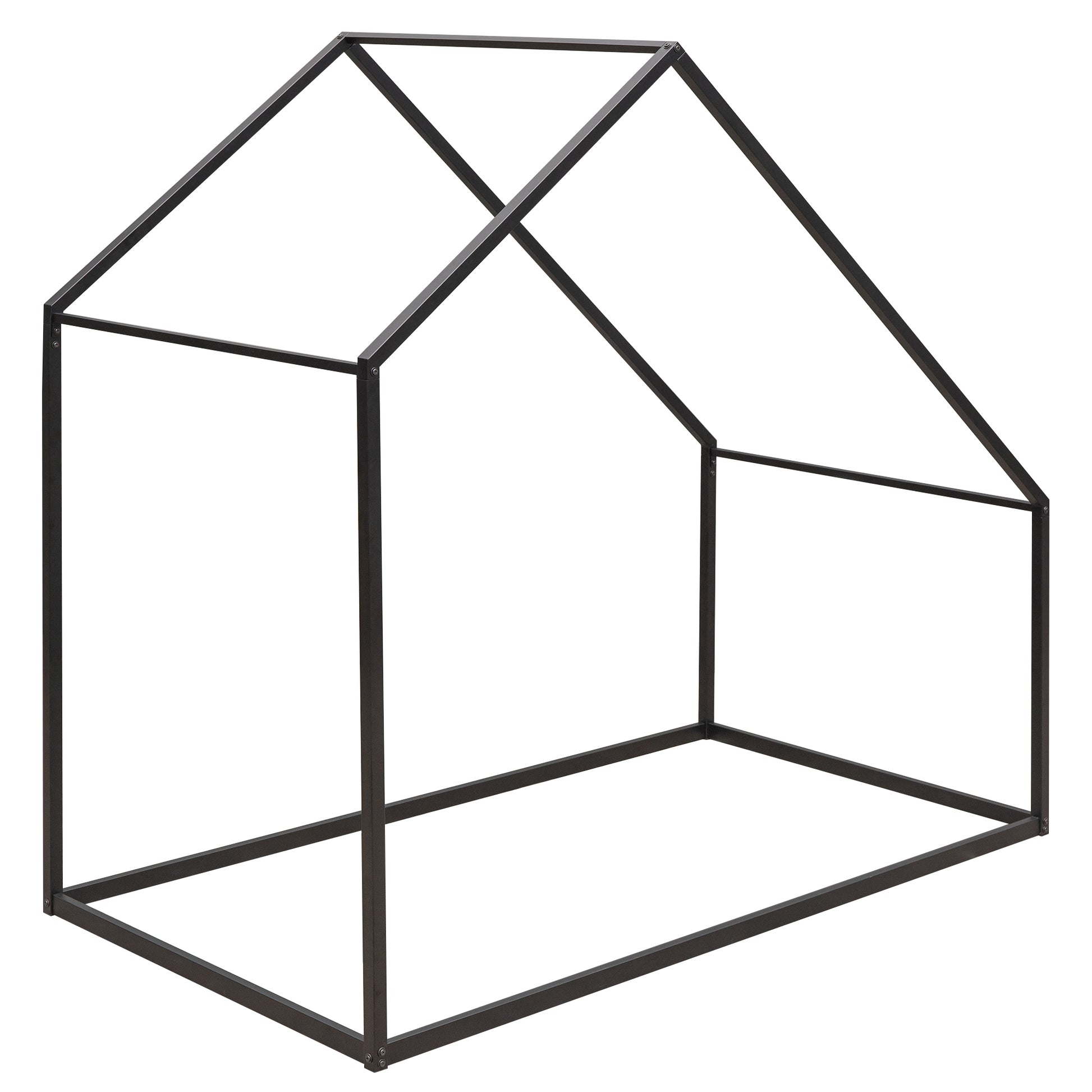 Twin Size Metal House Bed Kids Bed, Black Black Metal