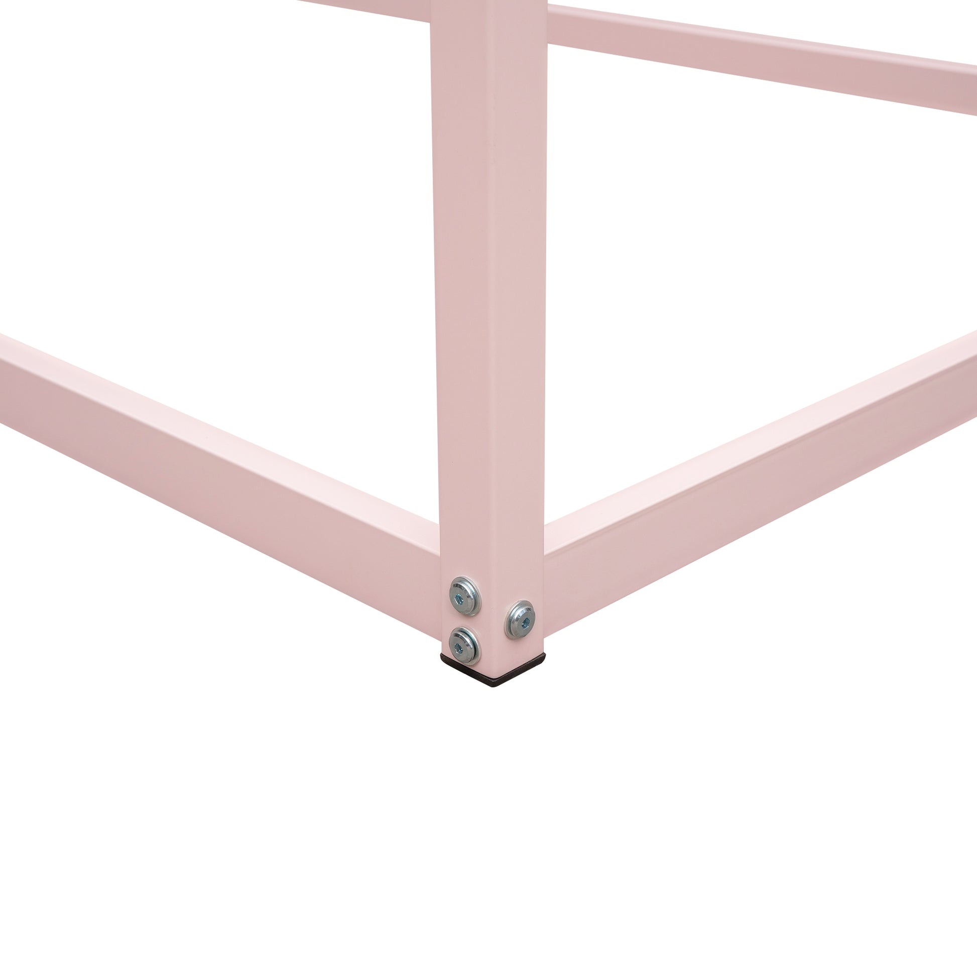 Twin Size Metal House Bed Kids Bed, Pink Pink Metal