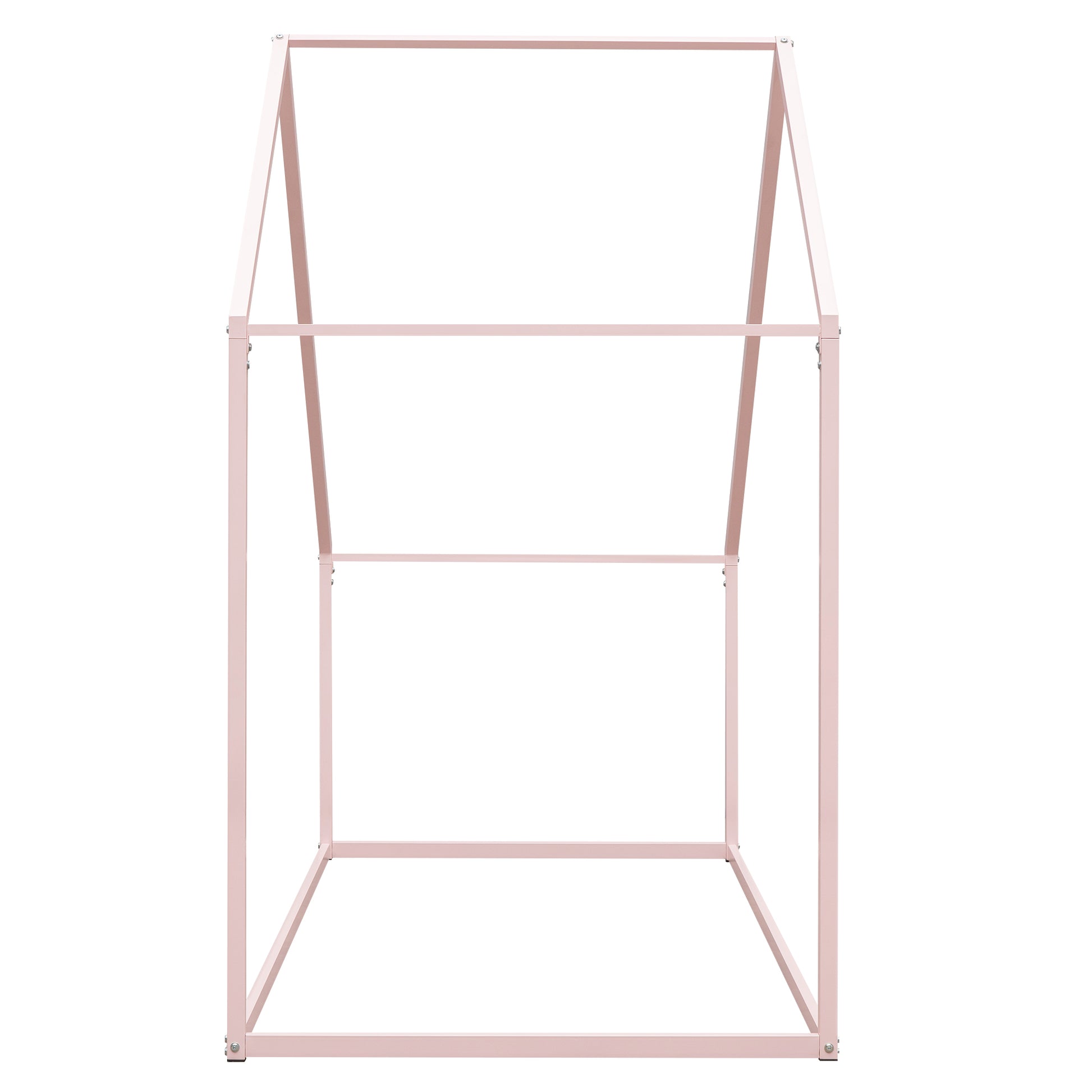 Twin Size Metal House Bed Kids Bed, Pink Pink Metal