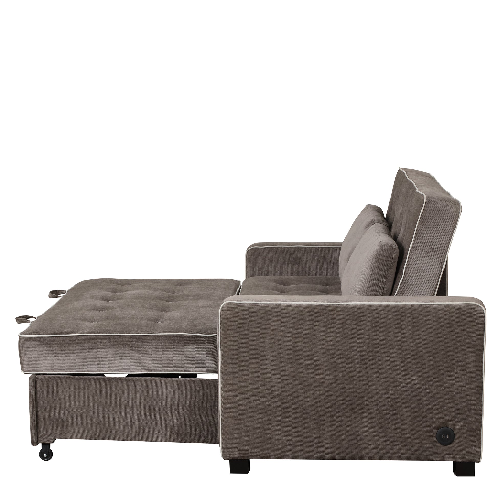 66.5" Linen Upholstered Sleeper Bedpull Out Sofa Bed Couch Attached Two Throw Pillows,Dual Usb Charging Port And Adjustable Backrest For Living Room Space,Brown Gray Brown Gray Foam Linen 2 Seat