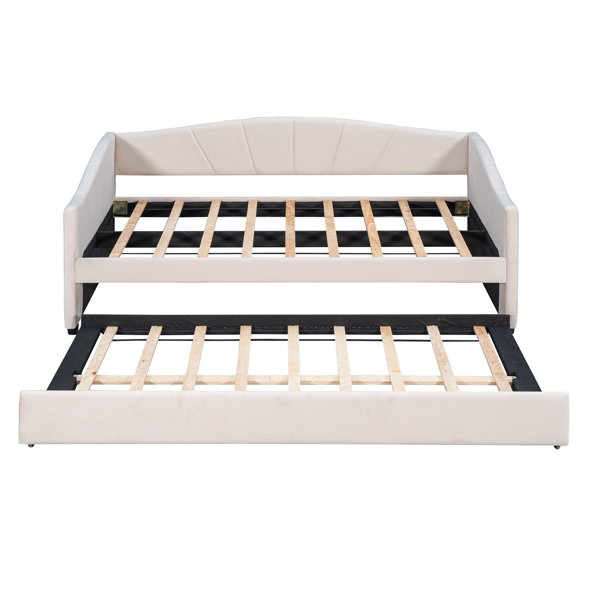 Upholstered Daybed Sofa Bed Twin Size With Trundle Bed And Wood Slat ,Beige Beige Upholstered