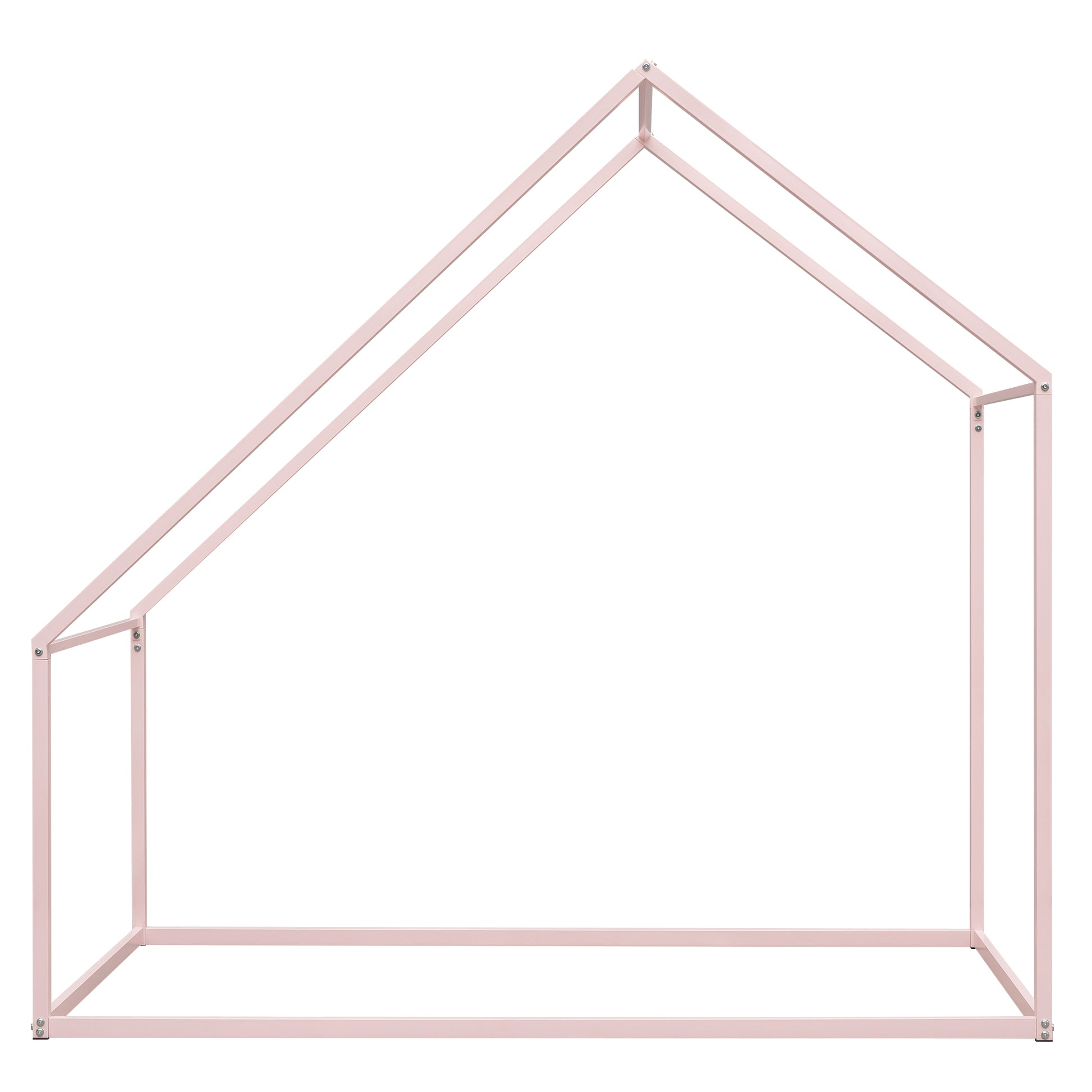 Twin Size Metal House Bed Kids Bed, Pink Pink Metal