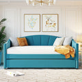 Upholstered Daybed Sofa Bed Twin Size With Trundle Bed And Wood Slat ,Blue Blue Upholstered
