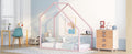 Twin Size Metal House Bed Kids Bed, Pink Pink Metal