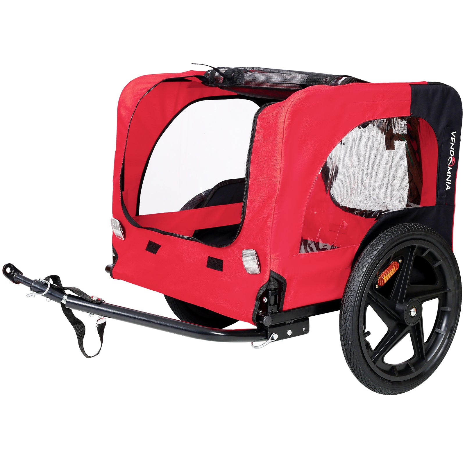 Bicycle Trailer For Pets Outdoor Foldable Red Color Dog Trailer With Reflectors And Safty Flag Red Oxford Fabric Steel