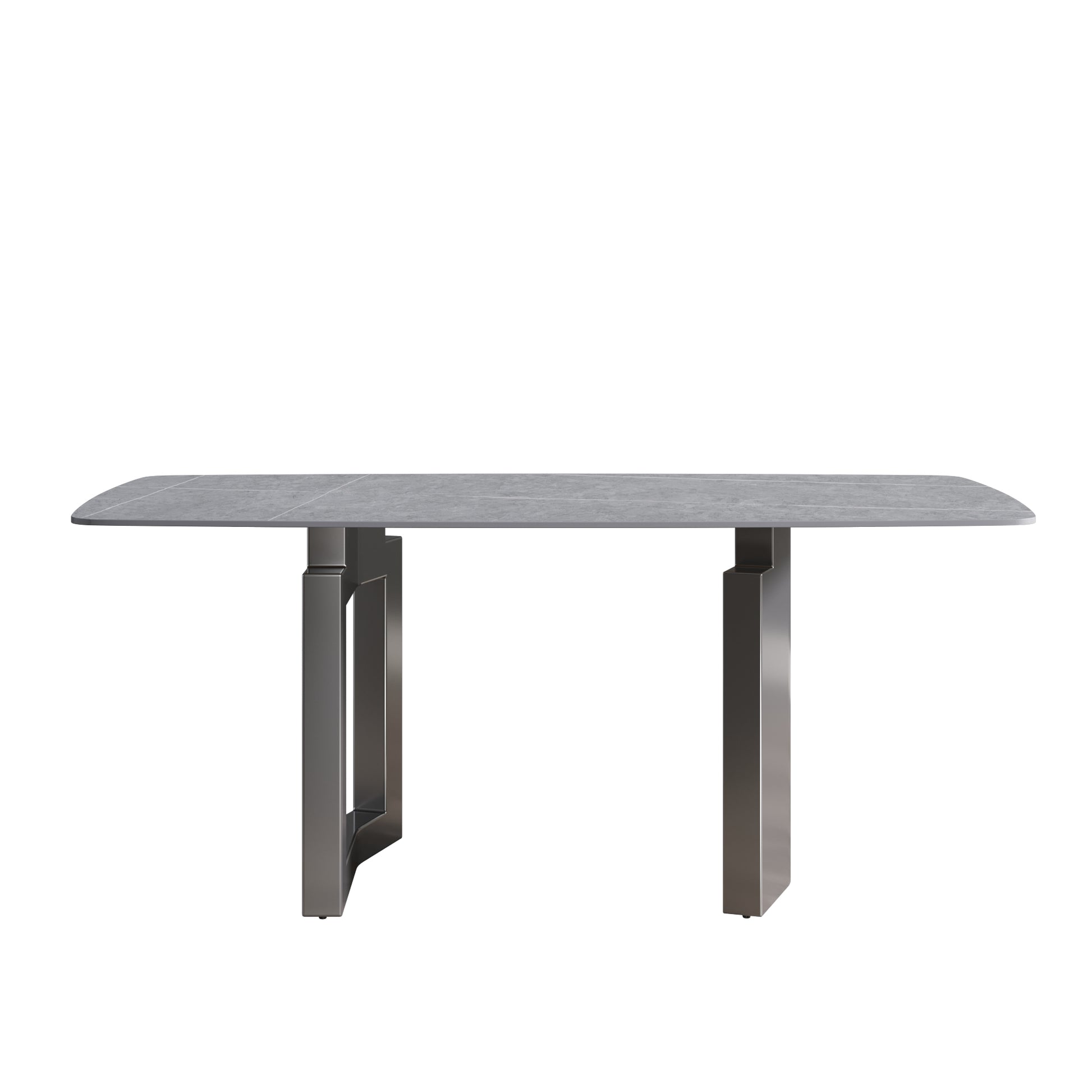 70.87"Modern Artificial Stone Gray Curved Black Metal Leg Dining Table Can Accommodate 6 8 People Gray Metal Sintered Stone