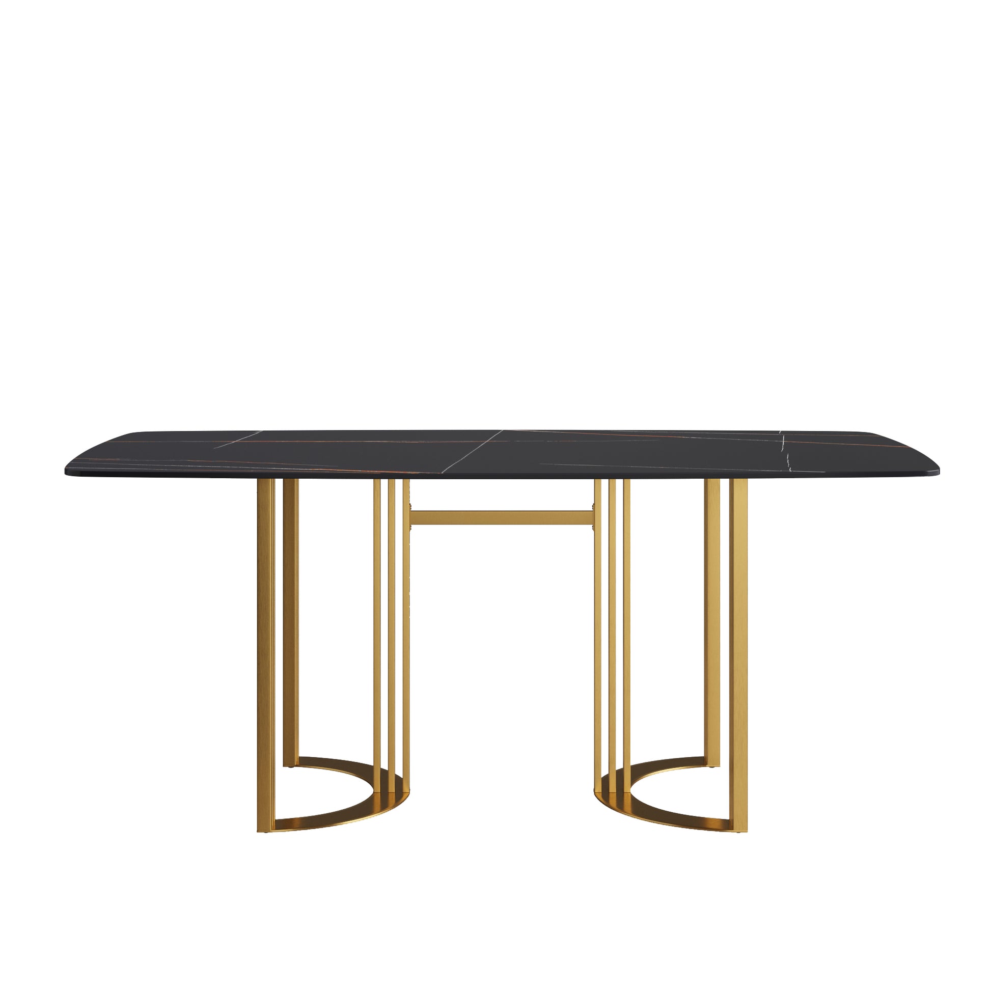 70.87"Modern Artificial Stone Black Curved Golden Metal Leg Dining Table Can Accommodate 6 8 People Black Metal Sintered Stone