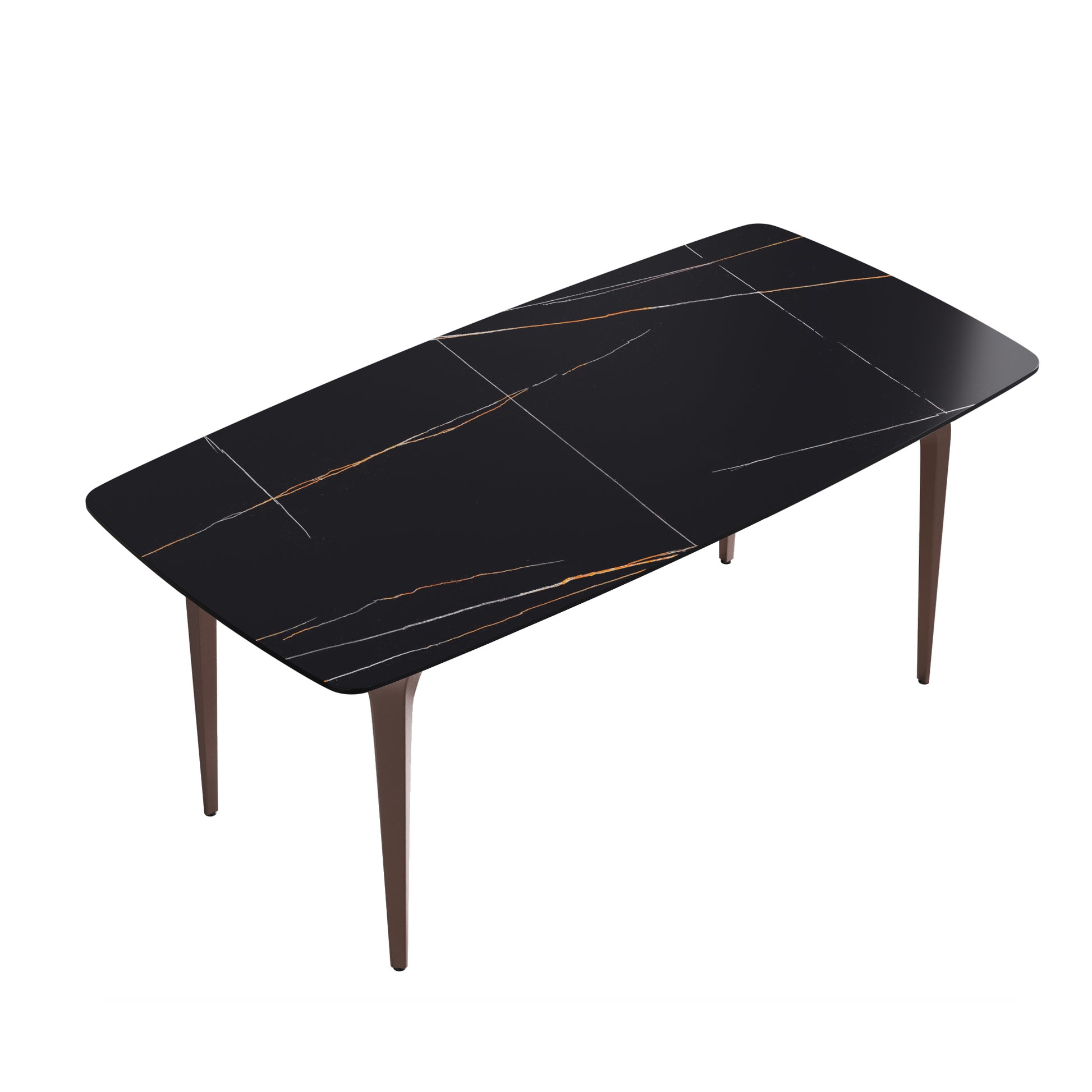 70.87"Modern Artificial Stone Black Curved Metal Leg Dining Table Can Accommodate 6 8 People Black Metal Sintered Stone