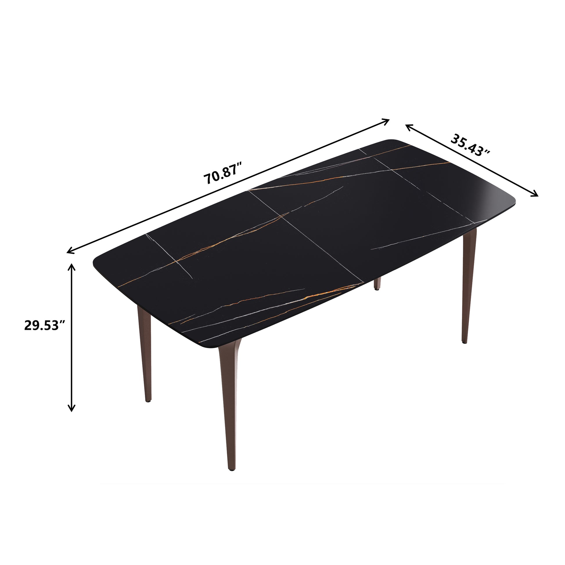 70.87"Modern Artificial Stone Black Curved Metal Leg Dining Table Can Accommodate 6 8 People Black Metal Sintered Stone