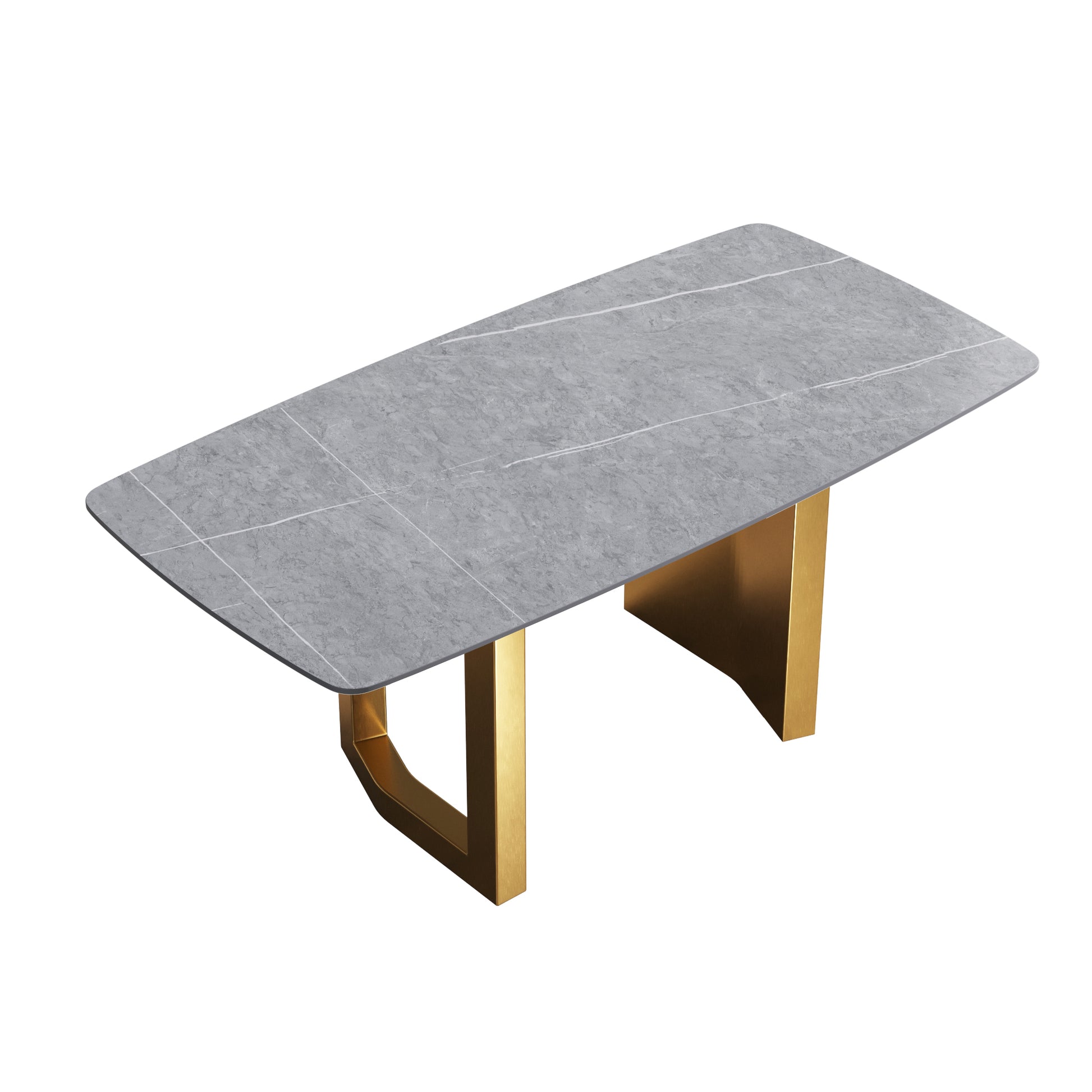 70.87"Modern Artificial Stone Gray Curved Golden Metal Leg Dining Table Can Accommodate 6 8 People Gray Metal Sintered Stone