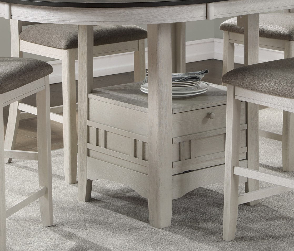 Antique White And Rosy Brown Finish Counter Height 1Pc Dining Table W Extension Leaf And Storage Base Traditional Design Dining Room Furniture Antique White Dining Room Casual,Transitional Solid Wood