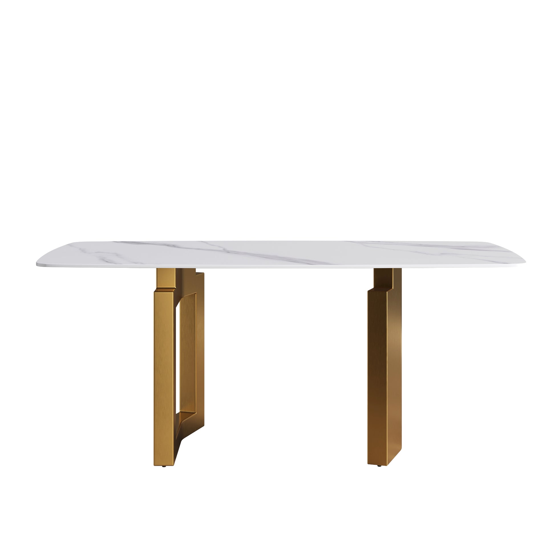 70.87"Modern Artificial Stone White Curved Golden Metal Leg Dining Table Can Accommodate 6 8 People White Metal Sintered Stone