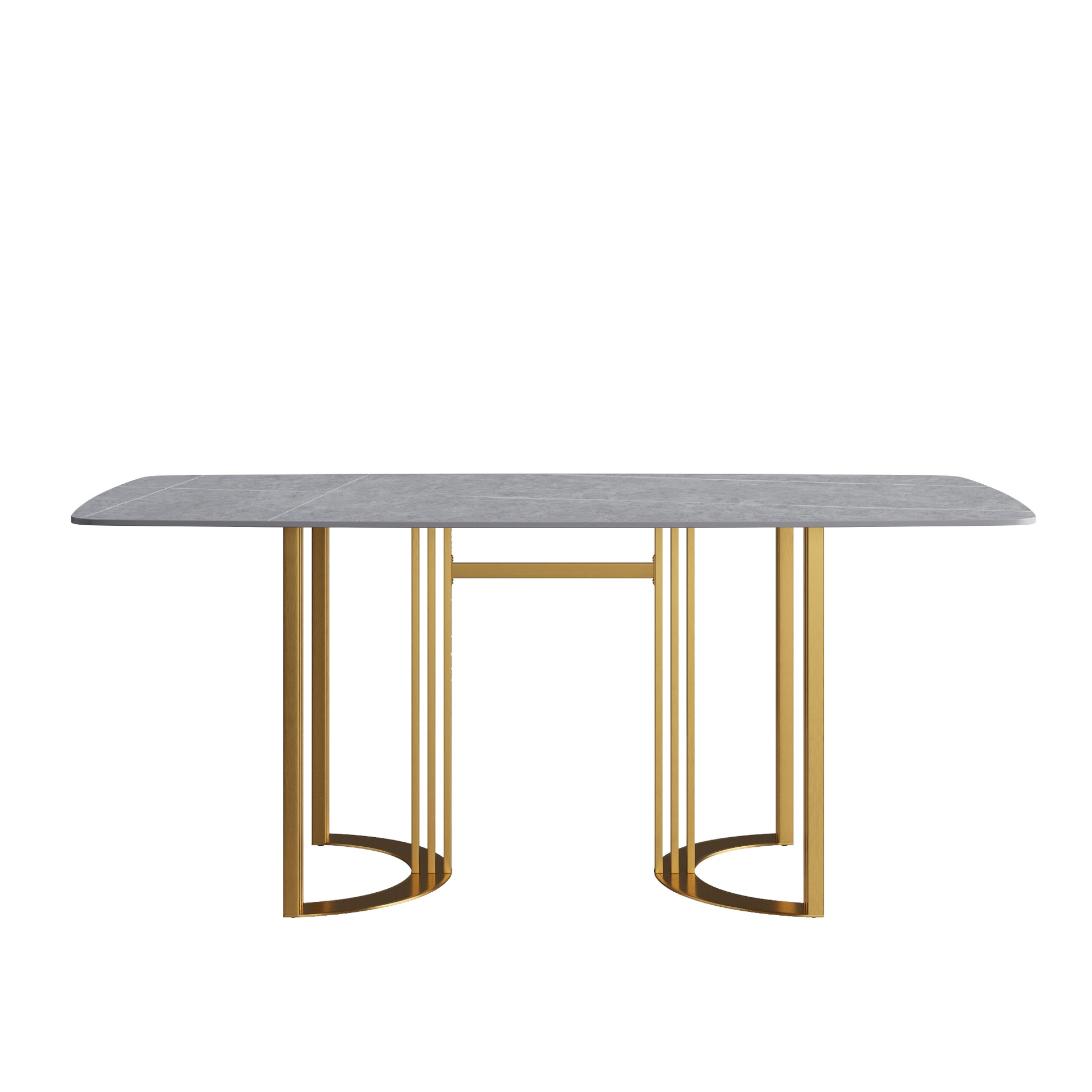 70.87"Modern Artificial Stone Gray Curved Golden Metal Leg Dining Table Can Accommodate 6 8 People Gray Metal Sintered Stone