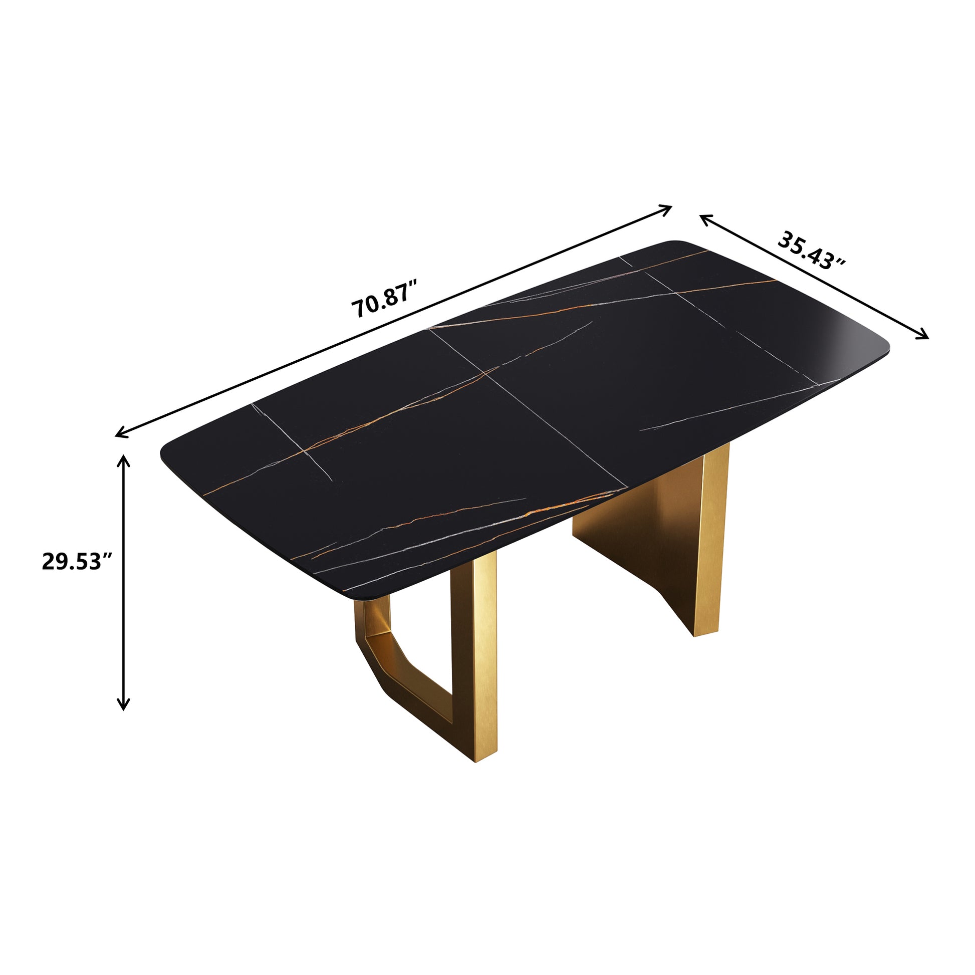 70.87"Modern Artificial Stone Black Curved Golden Metal Leg Dining Table Can Accommodate 6 8 People Black Metal Sintered Stone