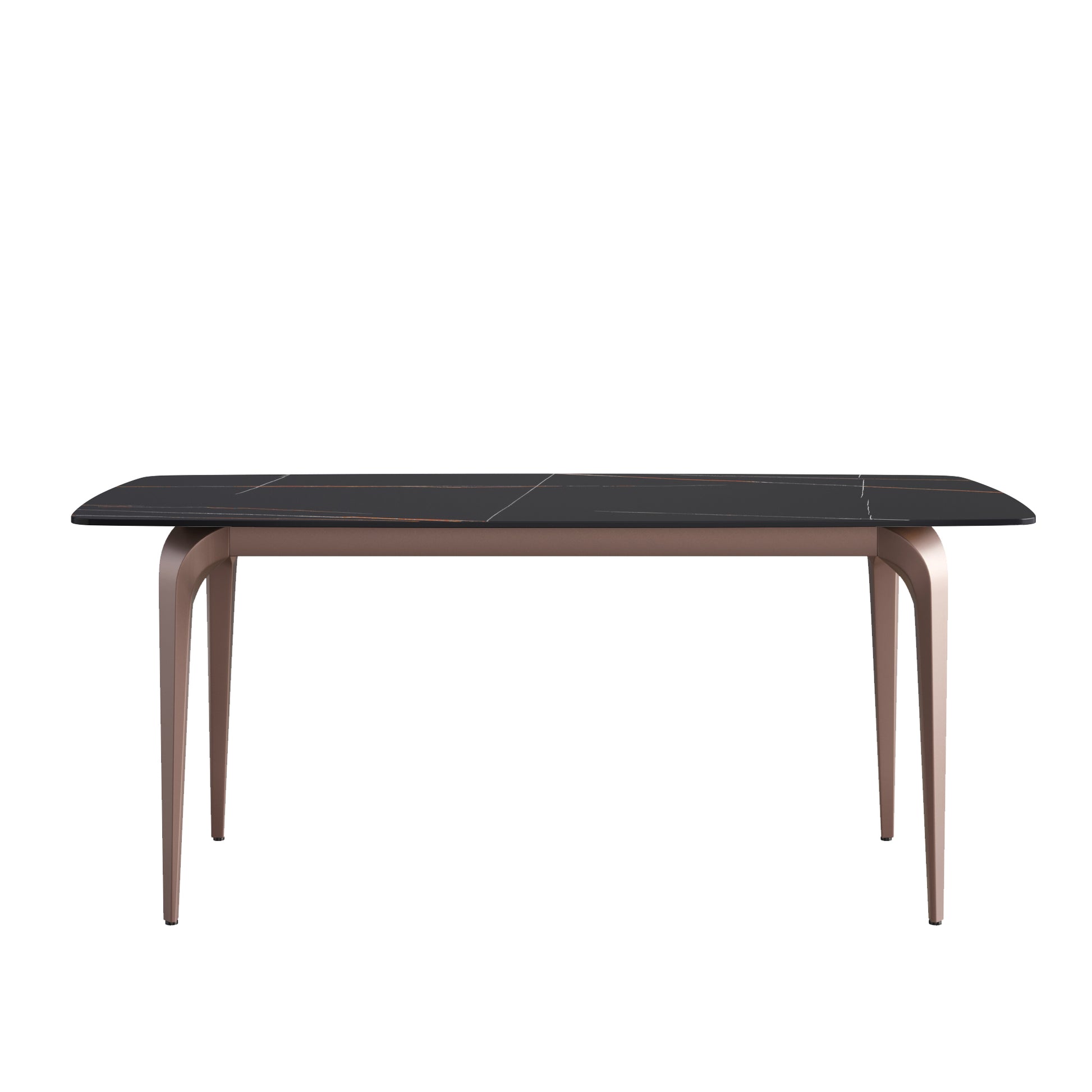 70.87"Modern Artificial Stone Black Curved Metal Leg Dining Table Can Accommodate 6 8 People Black Metal Sintered Stone