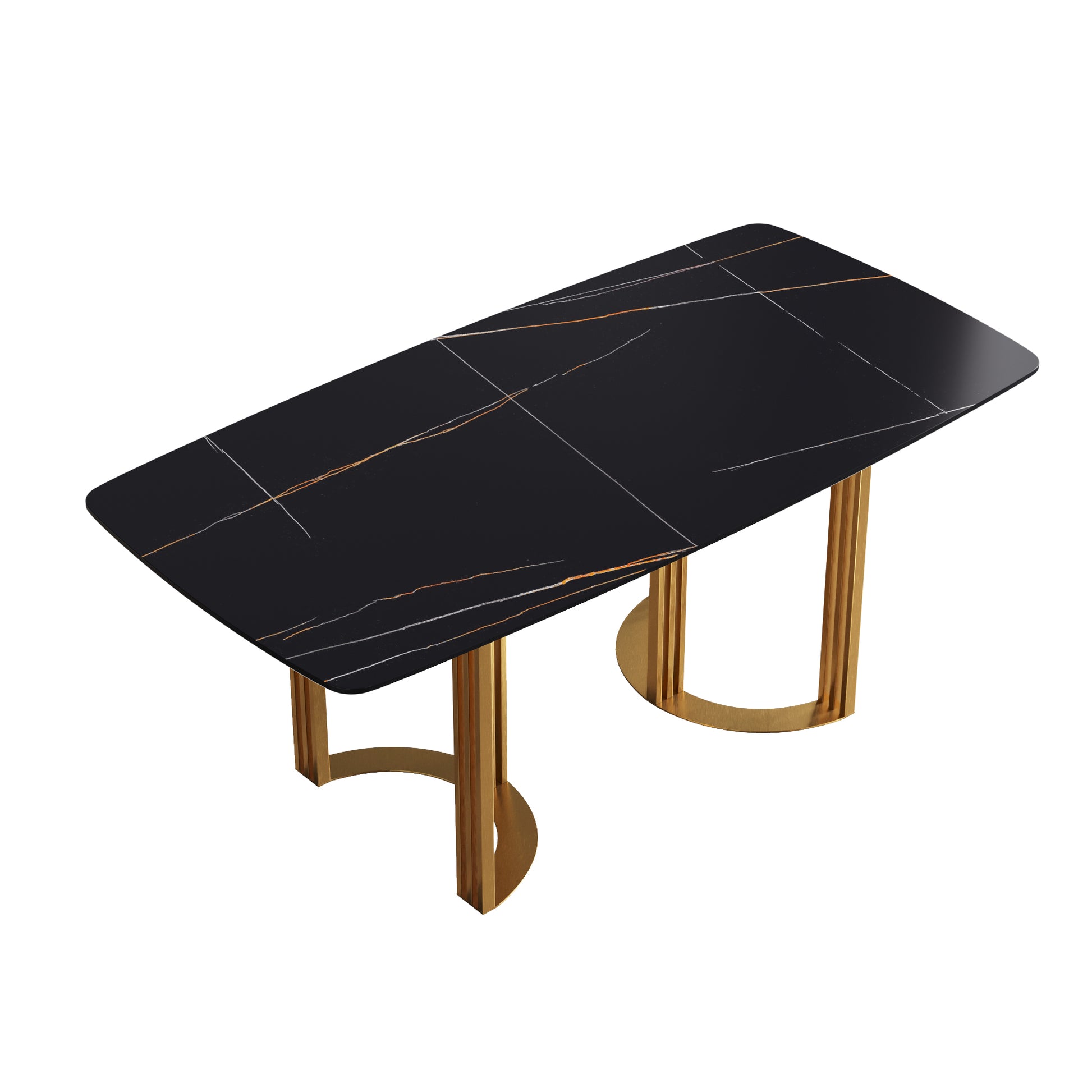 70.87"Modern Artificial Stone Black Curved Golden Metal Leg Dining Table Can Accommodate 6 8 People Black Metal Sintered Stone