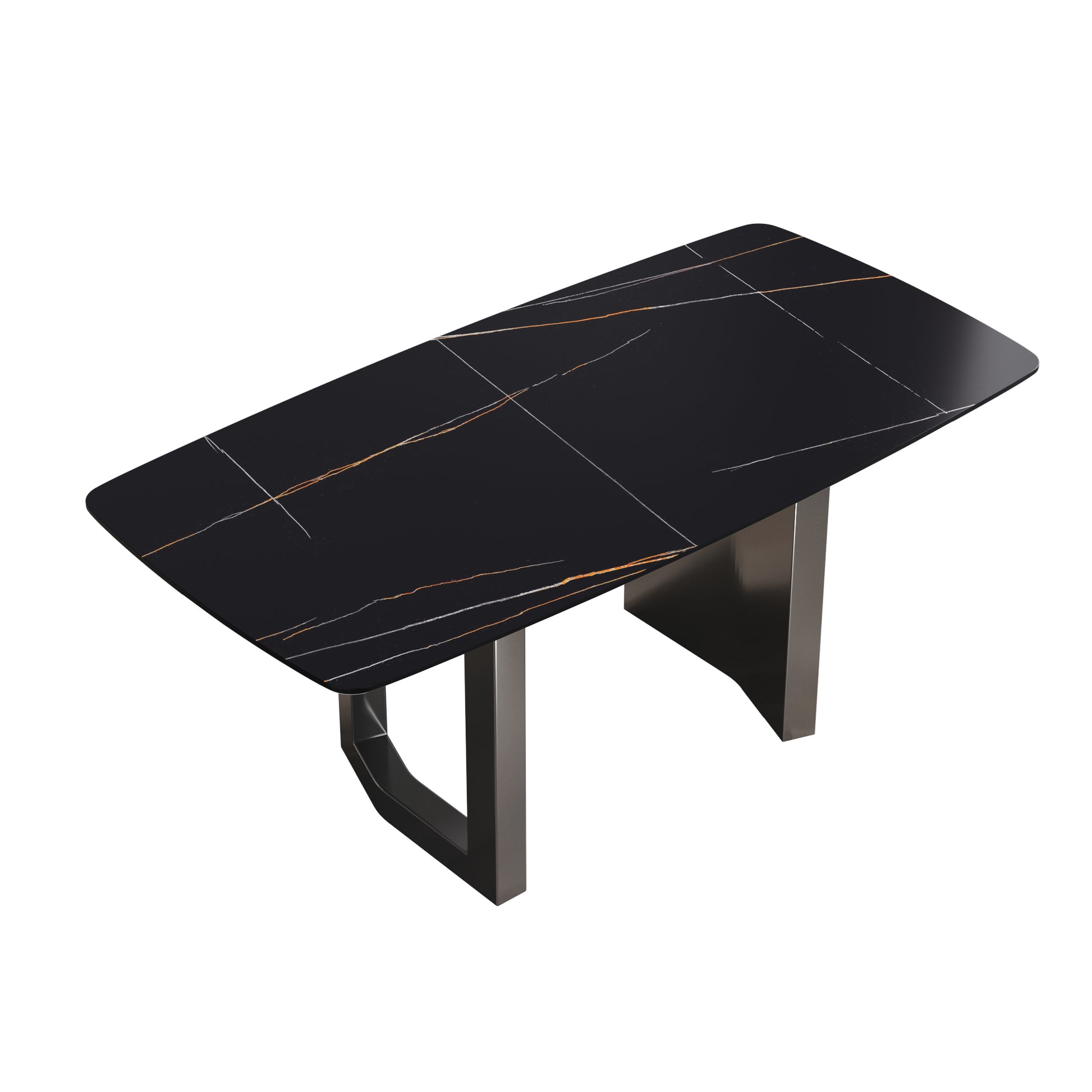 70.87"Modern Artificial Stone Black Curved Black Metal Leg Dining Table Can Accommodate 6 8 People Black Metal Sintered Stone