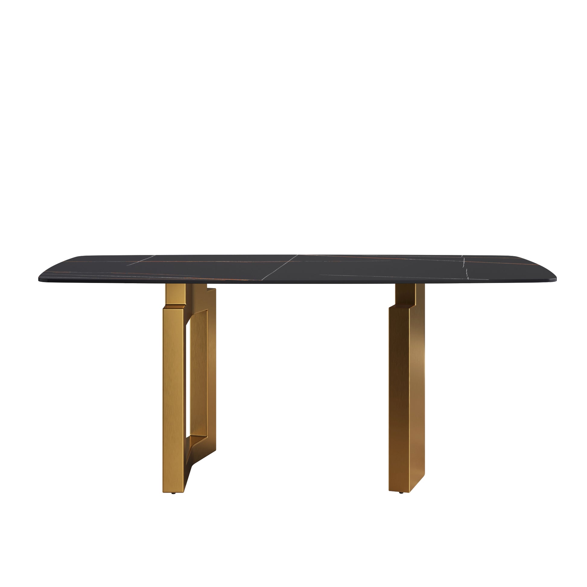 70.87"Modern Artificial Stone Black Curved Golden Metal Leg Dining Table Can Accommodate 6 8 People Black Metal Sintered Stone
