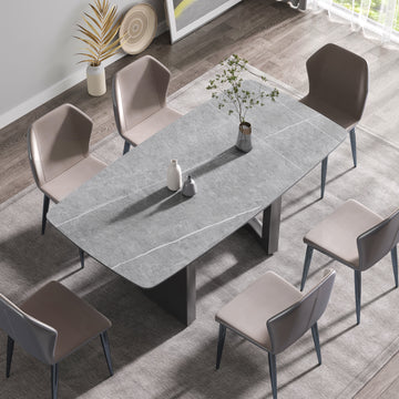 70.87"Modern Artificial Stone Gray Curved Black Metal Leg Dining Table Can Accommodate 6 8 People Gray Metal Sintered Stone