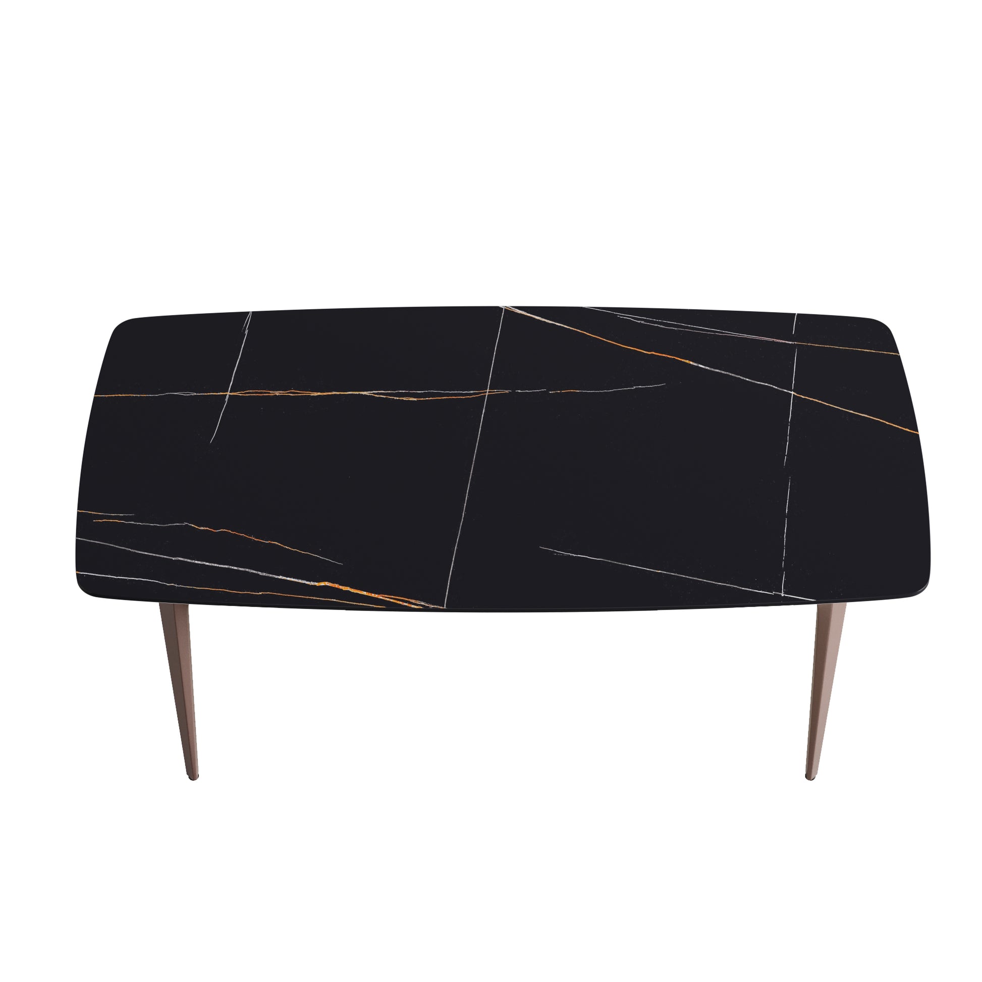 70.87"Modern Artificial Stone Black Curved Metal Leg Dining Table Can Accommodate 6 8 People Black Metal Sintered Stone