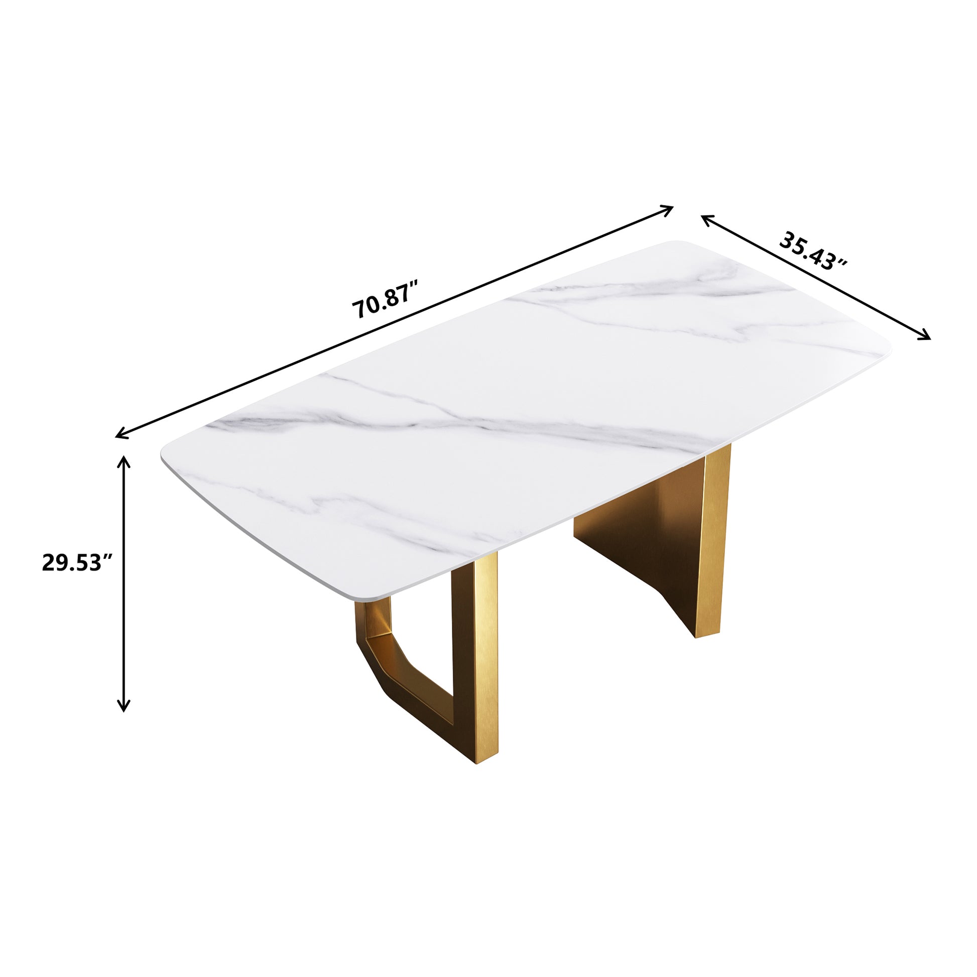 70.87"Modern Artificial Stone White Curved Golden Metal Leg Dining Table Can Accommodate 6 8 People White Metal Sintered Stone