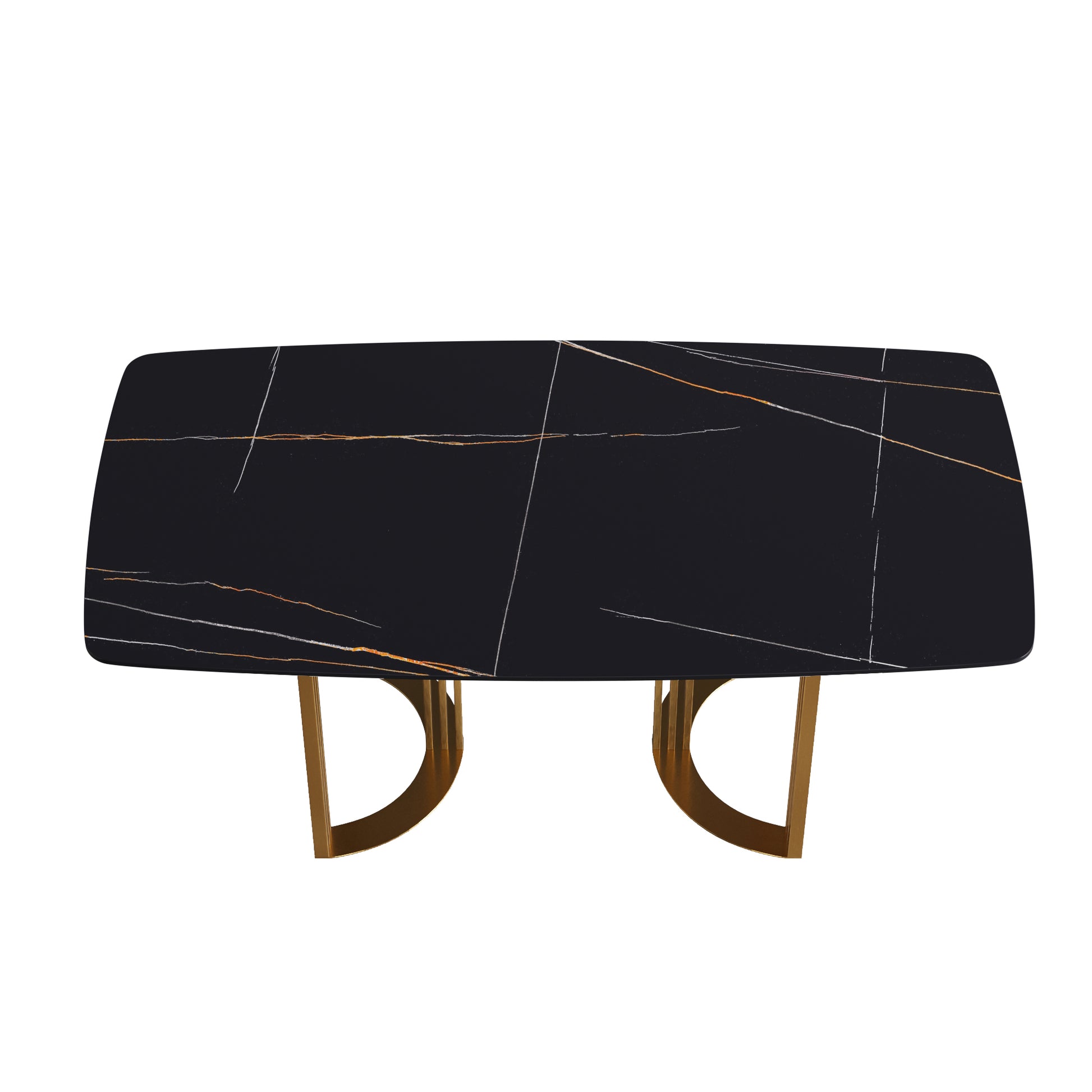 70.87"Modern Artificial Stone Black Curved Golden Metal Leg Dining Table Can Accommodate 6 8 People Black Metal Sintered Stone