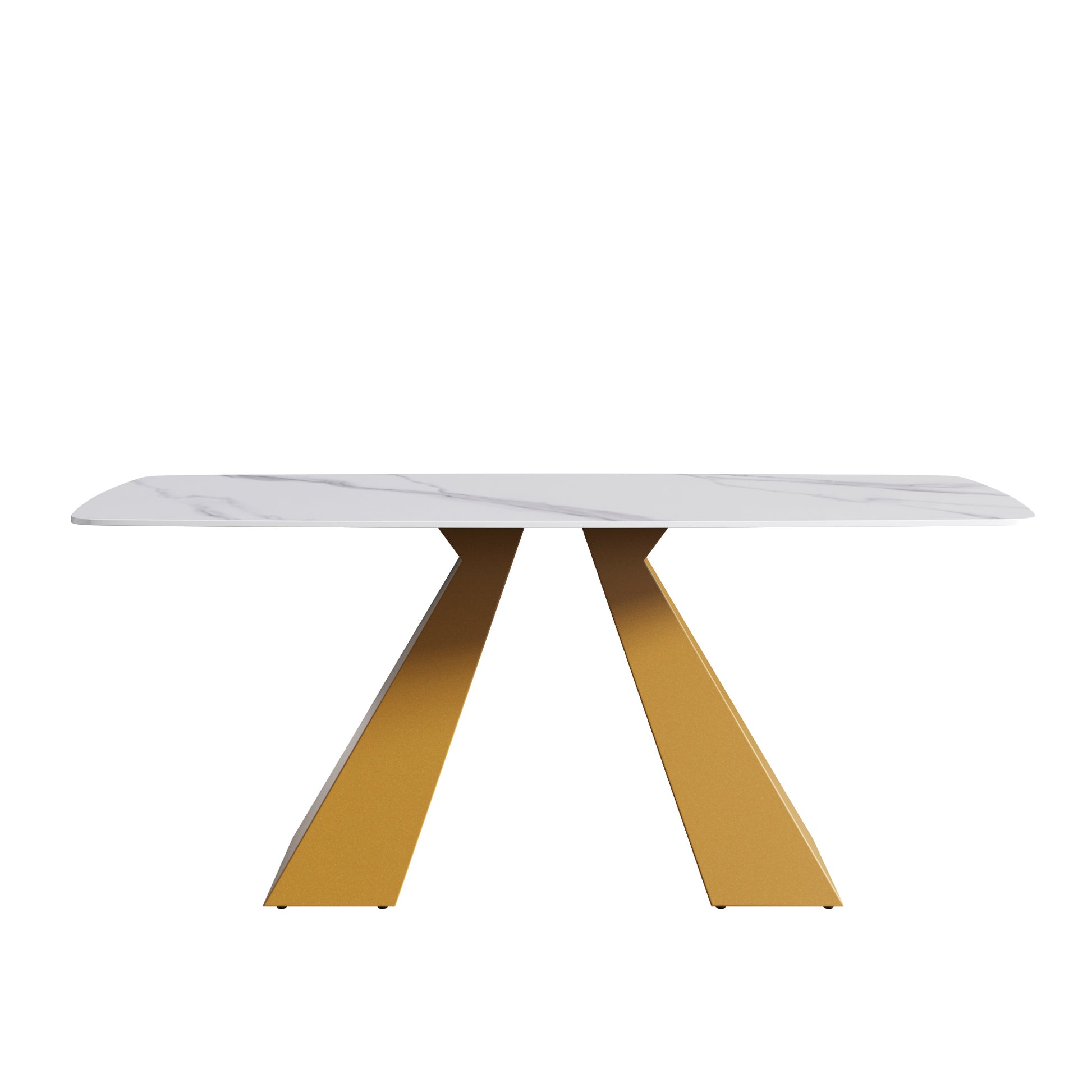 70.87"Modern Artificial Stone White Curved Golden Metal Leg Dining Table Can Accommodate 6 8 People White Metal Sintered Stone