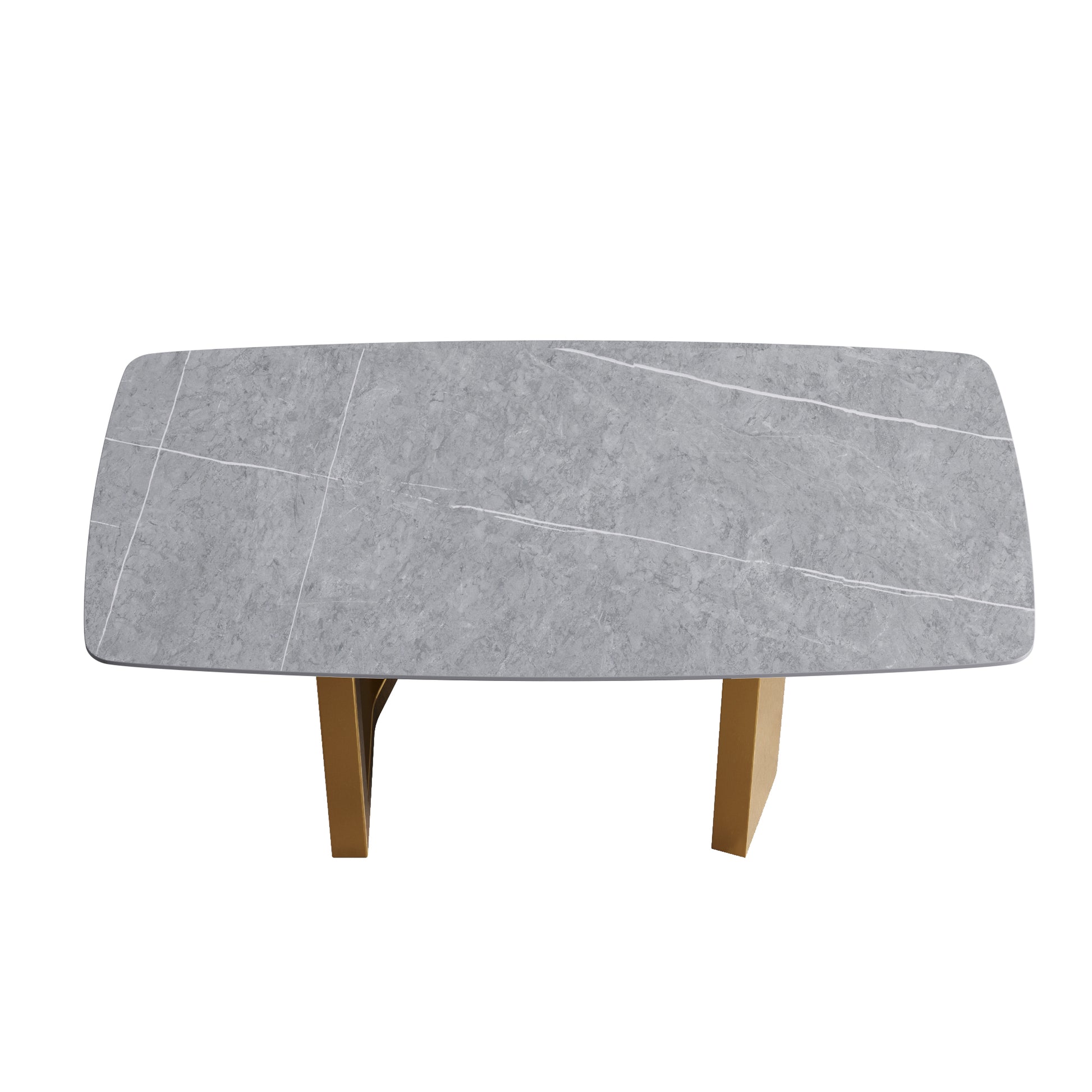 70.87"Modern Artificial Stone Gray Curved Golden Metal Leg Dining Table Can Accommodate 6 8 People Gray Metal Sintered Stone